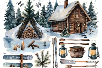 Wall Mural - christmas design elements, vector set happy merry christmas snowman card christmas decorative banner