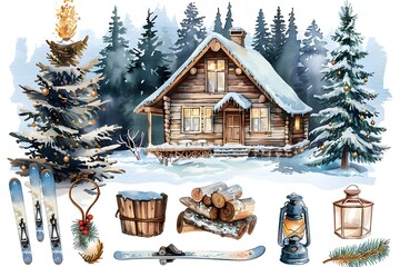 Wall Mural - christmas design elements, vector set happy merry christmas snowman card christmas decorative banner