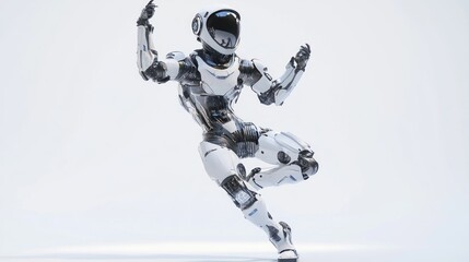 Fototapete - A humanoid robot in a dynamic dance pose, showcasing advanced robotics and design.