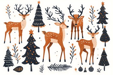 Wall Mural - christmas design elements, vector set happy merry christmas snowman card christmas decorative banner