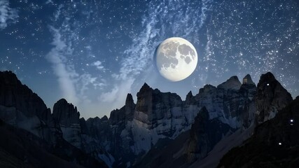 Wall Mural - moon bright stars filling sky filmed 4K capture peaceful beauty wilderness abstract art astronomy background beautiful black blue calm cloud colourful cosmic dark dusk evening fantasy galaxy glowing