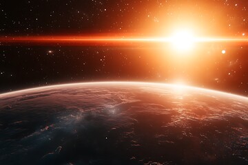 Wall Mural - a stunning view of a planet with a bright sun illuminating the cosmos.