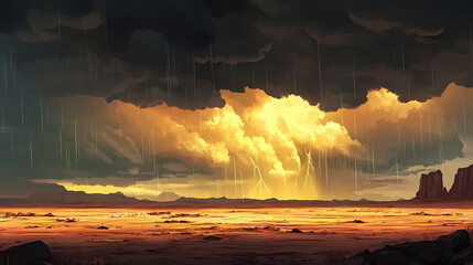 Wall Mural - A dramatic image of storm clouds rising over a vast desert landscape, perfect for a product backdrop or international film festival poster. Monsoon. Illustration