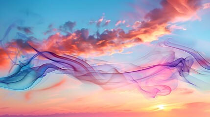 Canvas Print - A vibrant sunset with colorful clouds and flowing abstract shapes, creating a serene and artistic atmosphere.