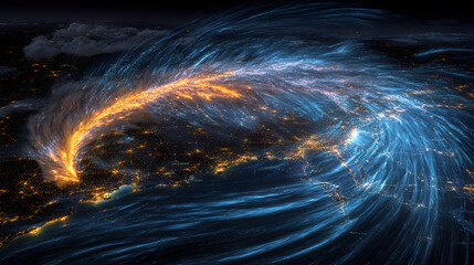 Wall Mural - a swirling mass of blue and orange lights in the sky