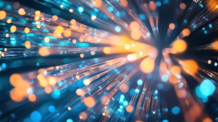 Wall Mural - vibrant and luminescent fiber optic strands in a futuristic high tech laboratory setting the image c