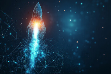 Wall Mural - blue glowing light bulb rocket launch