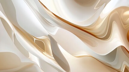 Wall Mural - abstract background with smooth, flowing lines in white and gold, reminiscent of liquid or flowing f