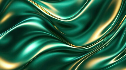 Wall Mural - abstract green and gold flowing liquid or silk background.