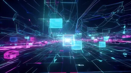 Wall Mural - dots 4K sequence takes futuristic technological galaxy rays fast future speed technology traffic explosion portal game retro cyber three-dimensional abstract art background binary black bright