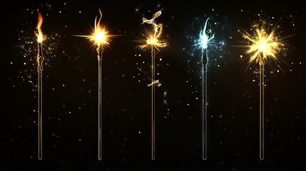 Wall Mural - festive new year celebration background featuring a vibrant set of golden sparklers on a dark black 