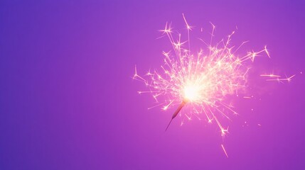 Wall Mural - shiny bright burning bengal fire party sparkler on vibrant purple background with glowing sparks and