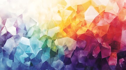 Wall Mural - Abstract Watercolor Painting of Polygonal Shapes in a Rainbow of Colors