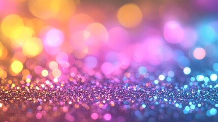 Wall Mural - festive christmas glitter background featuring shimmering multicolor bokeh lights with overlapping t