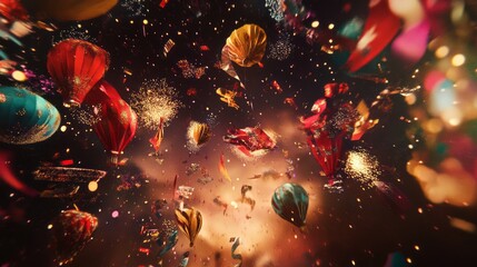 Wall Mural - vibrant new year celebration background featuring festive decorations with sparkling lights, colorfu