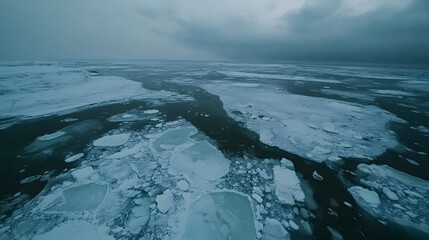 Wall Mural - 50. a sweeping drone perspective of an arctic tundra with ice floes floating on a frozen sea