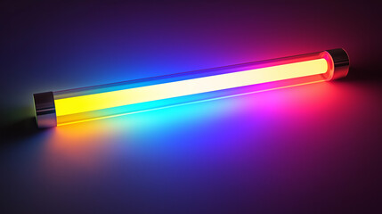 Poster - Neon tube emitting vibrant rainbow light on dark background
