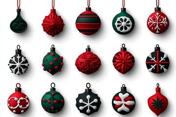 Poster - Simple red and green holiday ornament icon set in a flat, modern style
