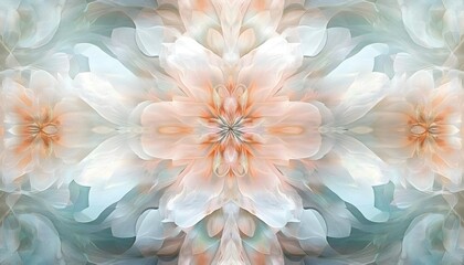 Wall Mural - Abstract Floral Painting with White, Blue, and Peach Hues