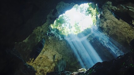 Wall Mural - Experience the majestic beauty of nature as sunlight streams through a stunning cave opening