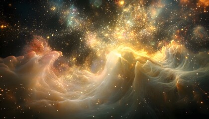 Wall Mural - Abstract Cosmic Landscape with Glowing Nebulae and Stars