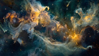 Wall Mural - Abstract Cosmic Nebula with swirling clouds and scattered stars