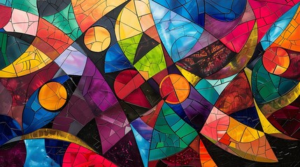 Wall Mural - Abstract mosaic artwork featuring a colorful and geometric composition.