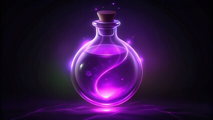 Poster - A Glowing Potion in a Glass Bottle with a Cork Stopper