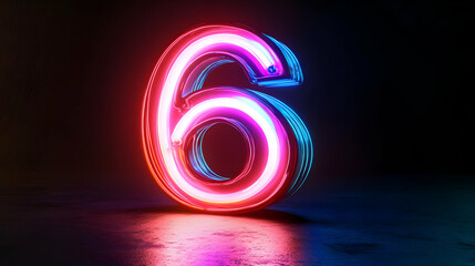 Wall Mural - Neon Number Six 3D Illustration