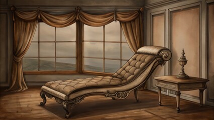 Poster - Ornate Chaise Lounge in a Luxurious Room with a Window View