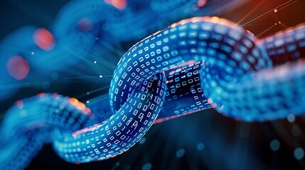 Wall Mural - digital chain representing blockchain technology. the links are made up of binary code, symbolizing 