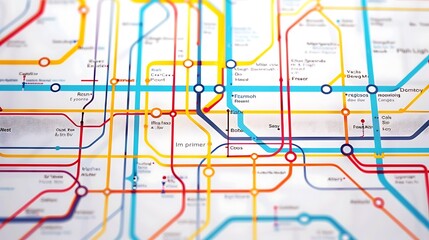 Wall Mural - abstract colorful design of a metro map with lines, stations and points.
