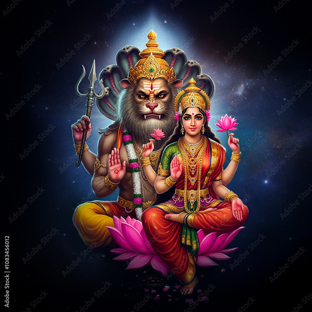 majestic-representation-of-lord-narasimha-with-goddess-lakshmi-on-his
