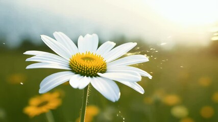 Wall Mural - glistening petals capturing refreshing peaceful mood beautiful 4K resolution floral nature beauty meadow plant background blossom chamomile flora garden natural white bloom closeup field green