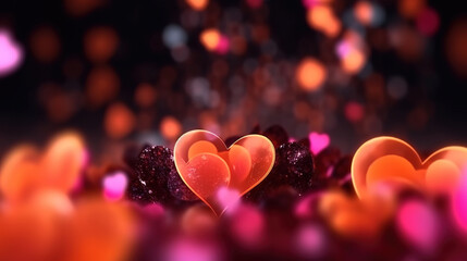 Wall Mural - fantastic valentine day party. pink red defocused glow on black background