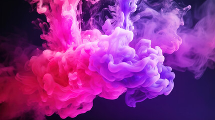 Wall Mural - gorgeous clouds of blue and purple colored smoke swirling on black table background with reflection