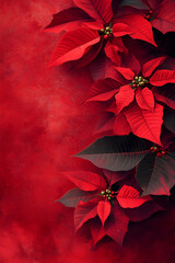 Wall Mural - Abstract background with red Poinsettia leaves. Vertical composition.