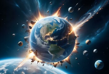 outer space with alien planets and explosion 3d rendring planets around earth