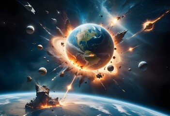 outer space with alien planets and explosion 3d rendring planets around earth