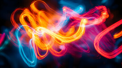 Wall Mural - Abstract Light Trails in Red, Orange, and Blue - Illustration