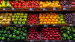 © ImageKing - A bright display of colorful fruits and vegetables at the grocery store.