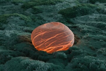 Wall Mural - a glowing orange stone rests on a bed of green moss