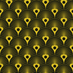 Wall Mural - seamless black and gold art deco feather pattern vector
