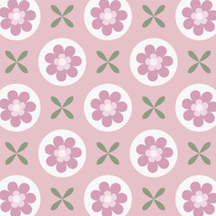 Wall Mural - Seamless pattern with flowers.Geometric shape floral repeat pattern isolated on pink.Vector graphic illustration background for Christmas.