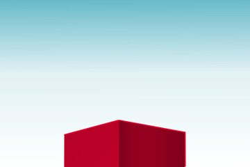 Wall Mural - the corner of the red podium with bright blue sky, blank red product studio background, stage, podiu