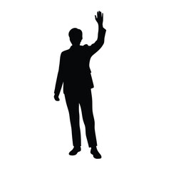 Wall Mural - A man in a suit holding his arms up in the air. He is wearing a tie and has a briefcase