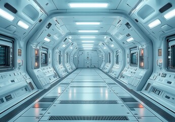 Aufkleber - Futuristic Spaceship Corridor with Illuminated Panels