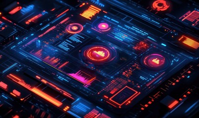 Aufkleber - Abstract Futuristic Interface with Glowing Red and Blue Lines