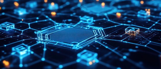 Aufkleber - Abstract Digital Network with Glowing Blue Lines and Nodes