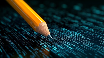 pencil on blue digital code programming coding technology concept